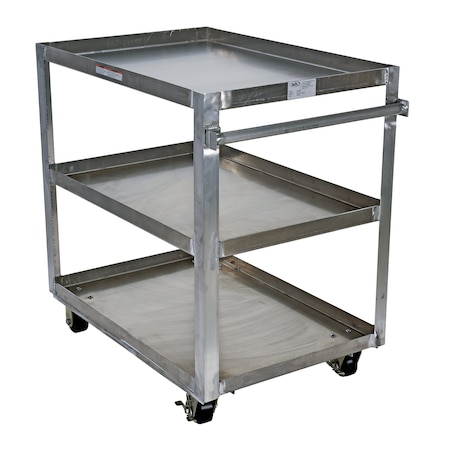 Vestil Aluminum Service Cart, 3 Shelves, 28x40, Aluminum, 660 lb Load Capacity, 3 Shelves, 27.9375" W SCA3-2840